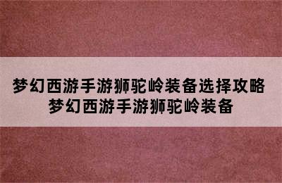 梦幻西游手游狮驼岭装备选择攻略 梦幻西游手游狮驼岭装备